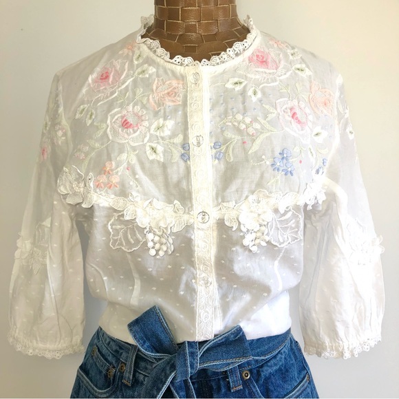 Lily Blouse Tokyo Tops - Lily Blouse Tokyo Embroidered Lace Button Down Top